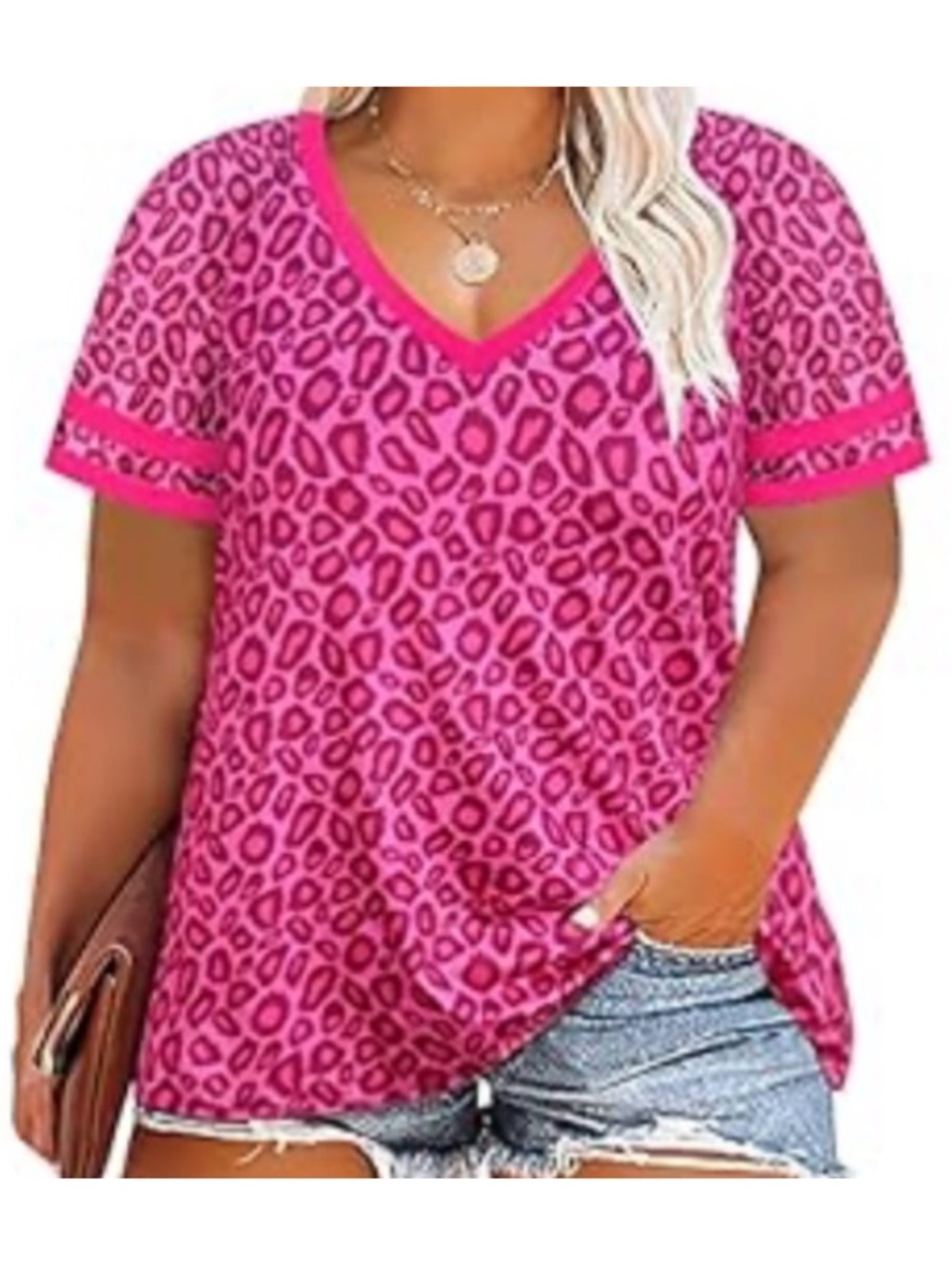 Pink Leopard Print V-Neck Tunic Top Women’s 2X